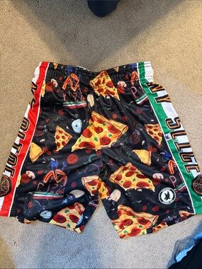 Flow Society Pizza Print Athletic Shorts - Black